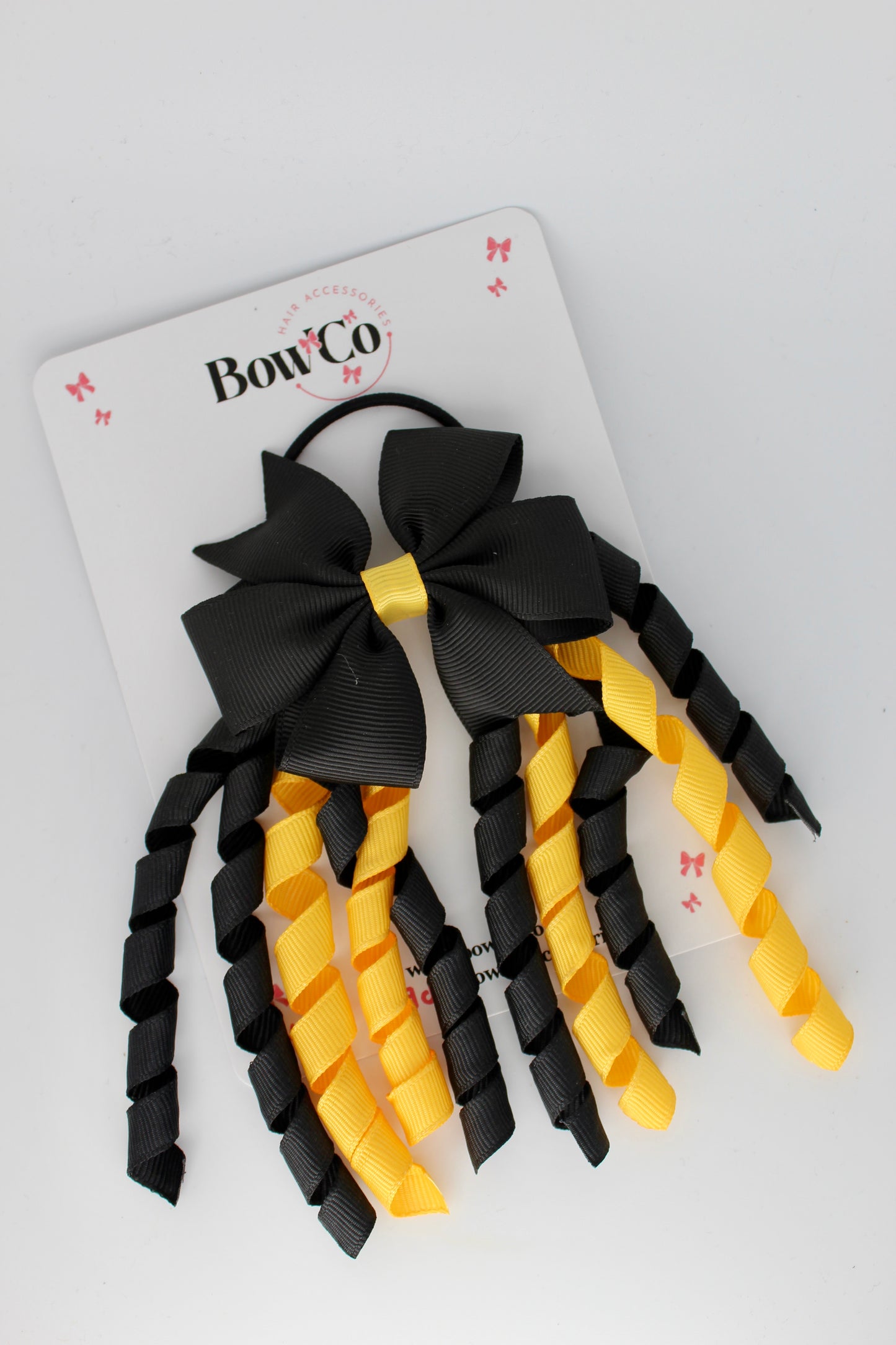 School Bow Black and Yellow Gold - Pinwheel Corker Bow - Elastic