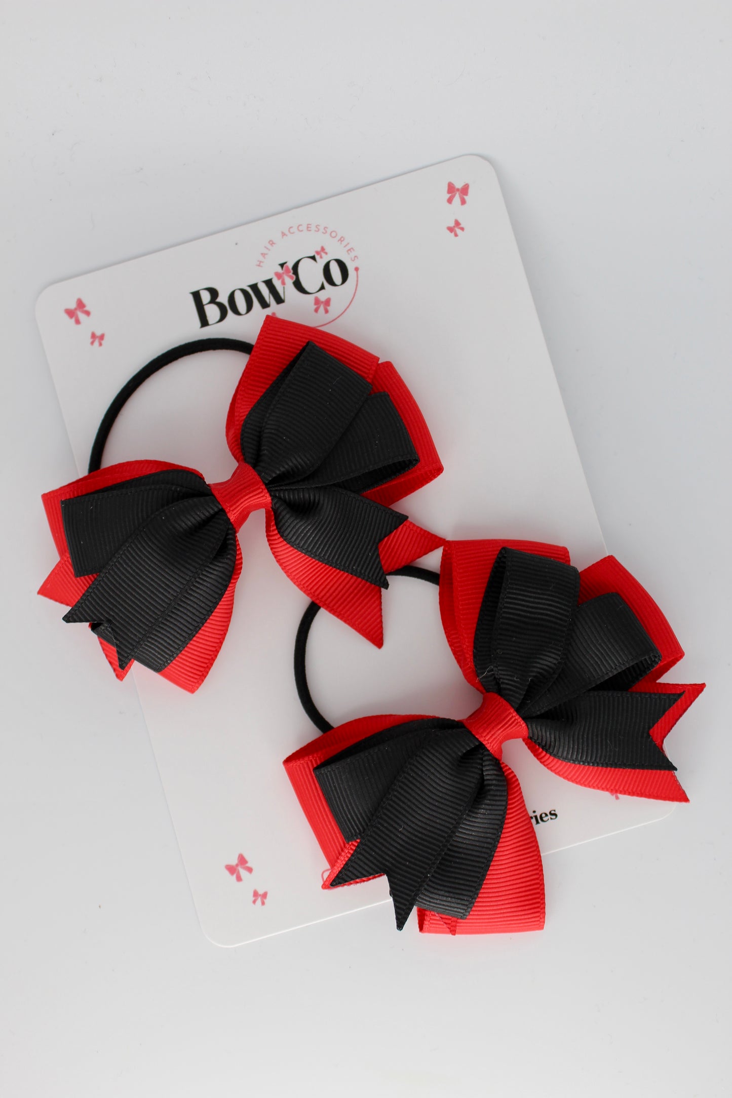Red and Black - Double Tail Bow Set - Elastic