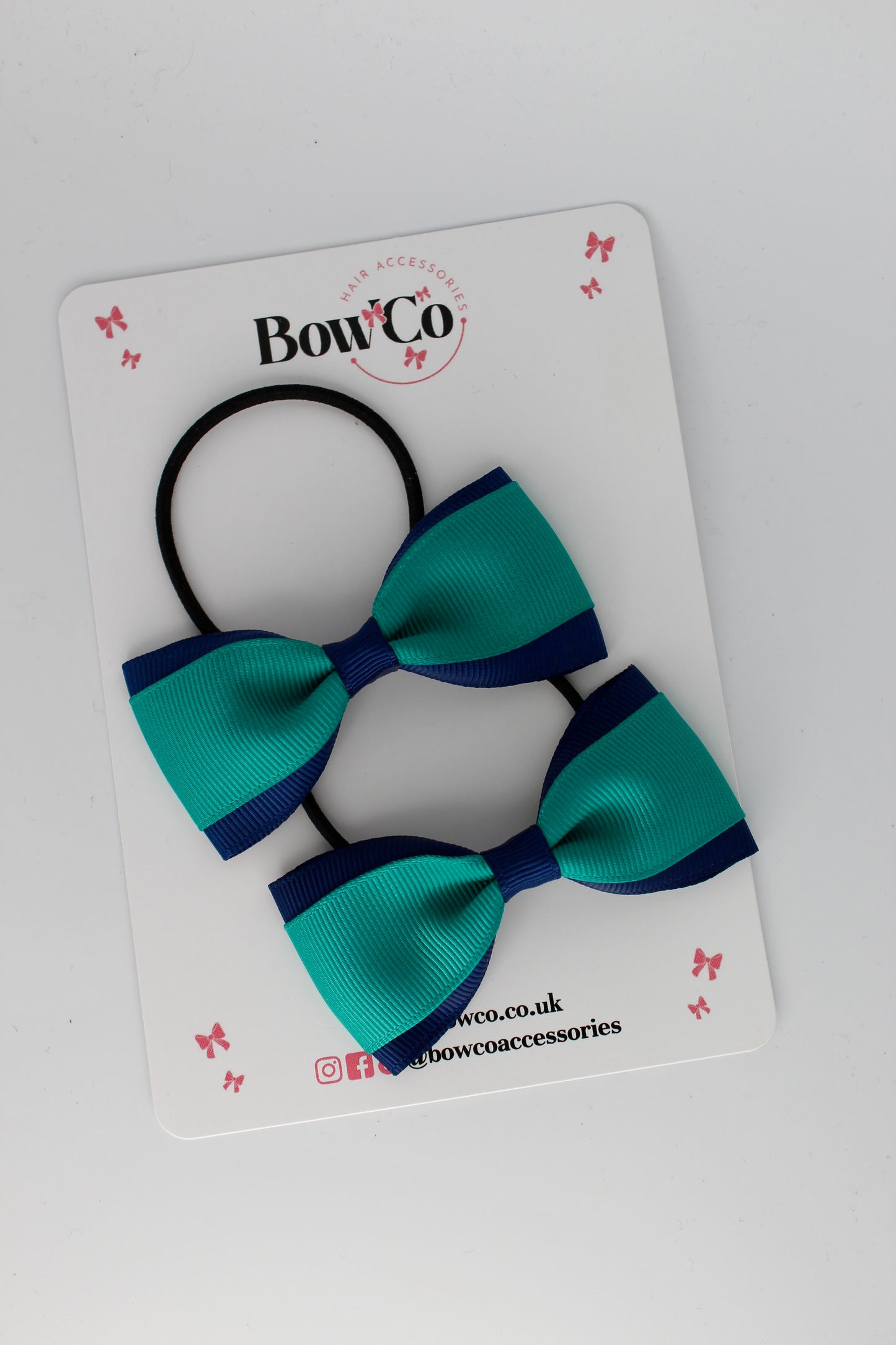 Jade Green and Navy Blue - Tuxedo Bow Set - Elastic