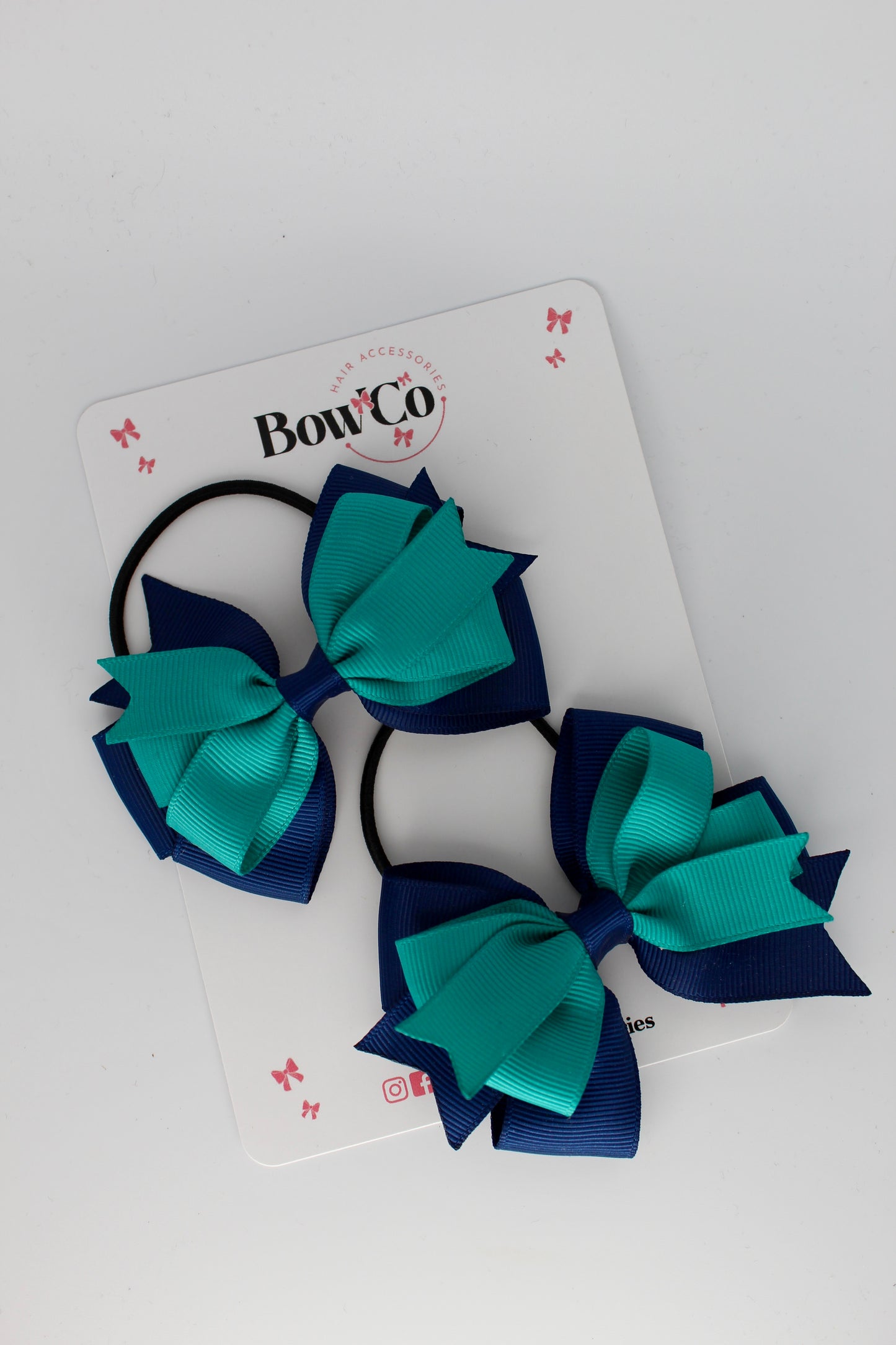 Jade Green and Navy Blue - Double Tail Bow Set - Elastic