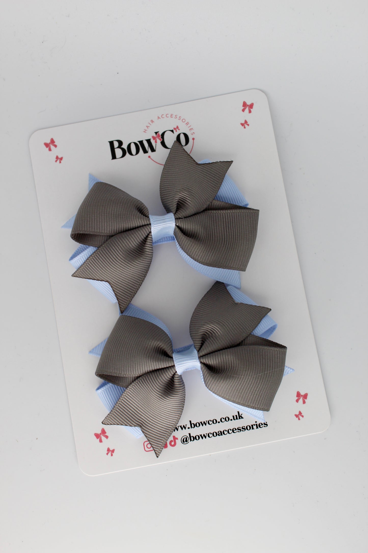Layer Tail Bow Set - Clip - Bluebell and Metal Grey