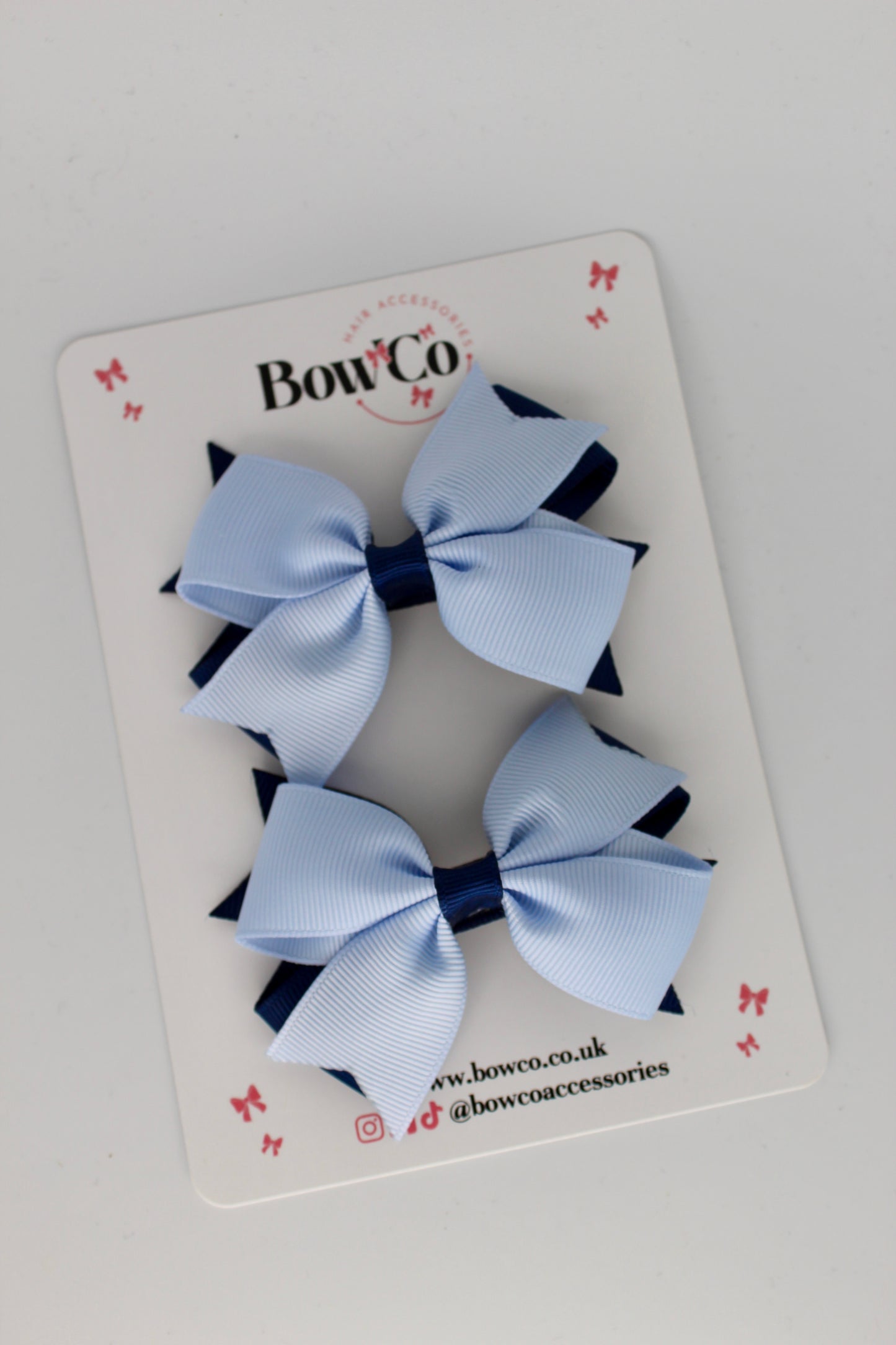 Navy Blue and Bluebell - Layer Tail Bow Set - Clip