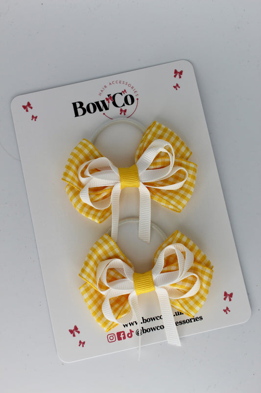 2.5 inch Double Bow Yellow Gingham - Elastic