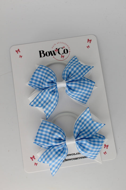 3 Inch Layer Tail Gingham Light Blue Bow