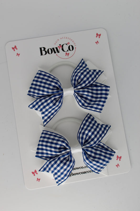 3 Inch Layer Tail Gingham Navy Blue Bow