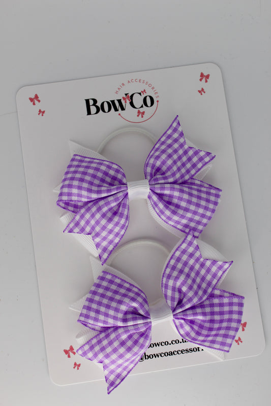 3 Inch Layer Tail Gingham Lilac Bow