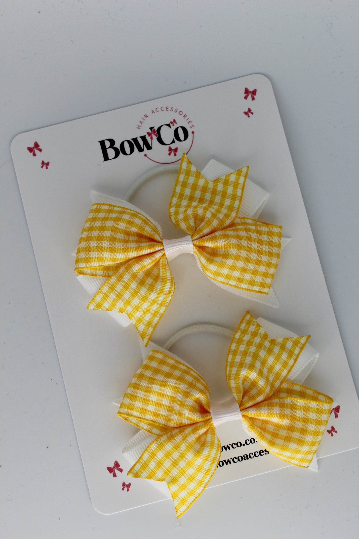 Layer Tail Bow Set - Yellow Gingham - Elastic