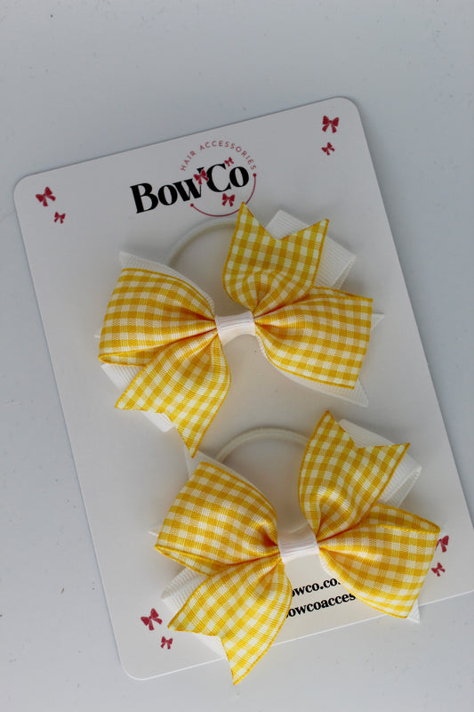 3 Inch Layer Tail Gingham Yellow Bow