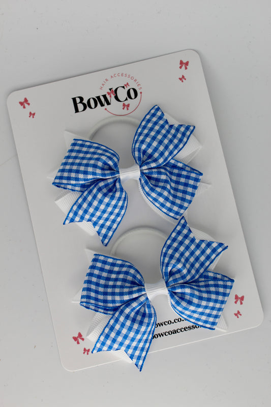 Layer Tail Bow Set - Royal Blue Gingham - Elastic