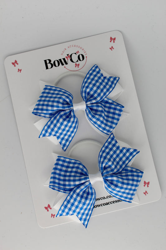 3 Inch Layer Tail Gingham Royal Blue Bow