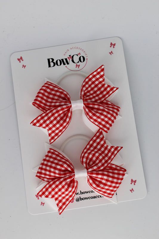 3 Inch Layer Tail Gingham Red Bow