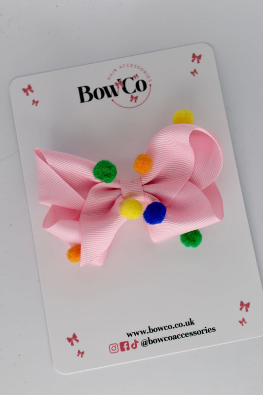 Pom Pom Bow - Pink - Clip