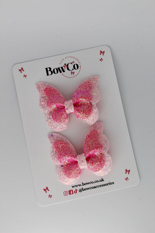 Butterfly Pink Glitter - 2 Pack - Clips