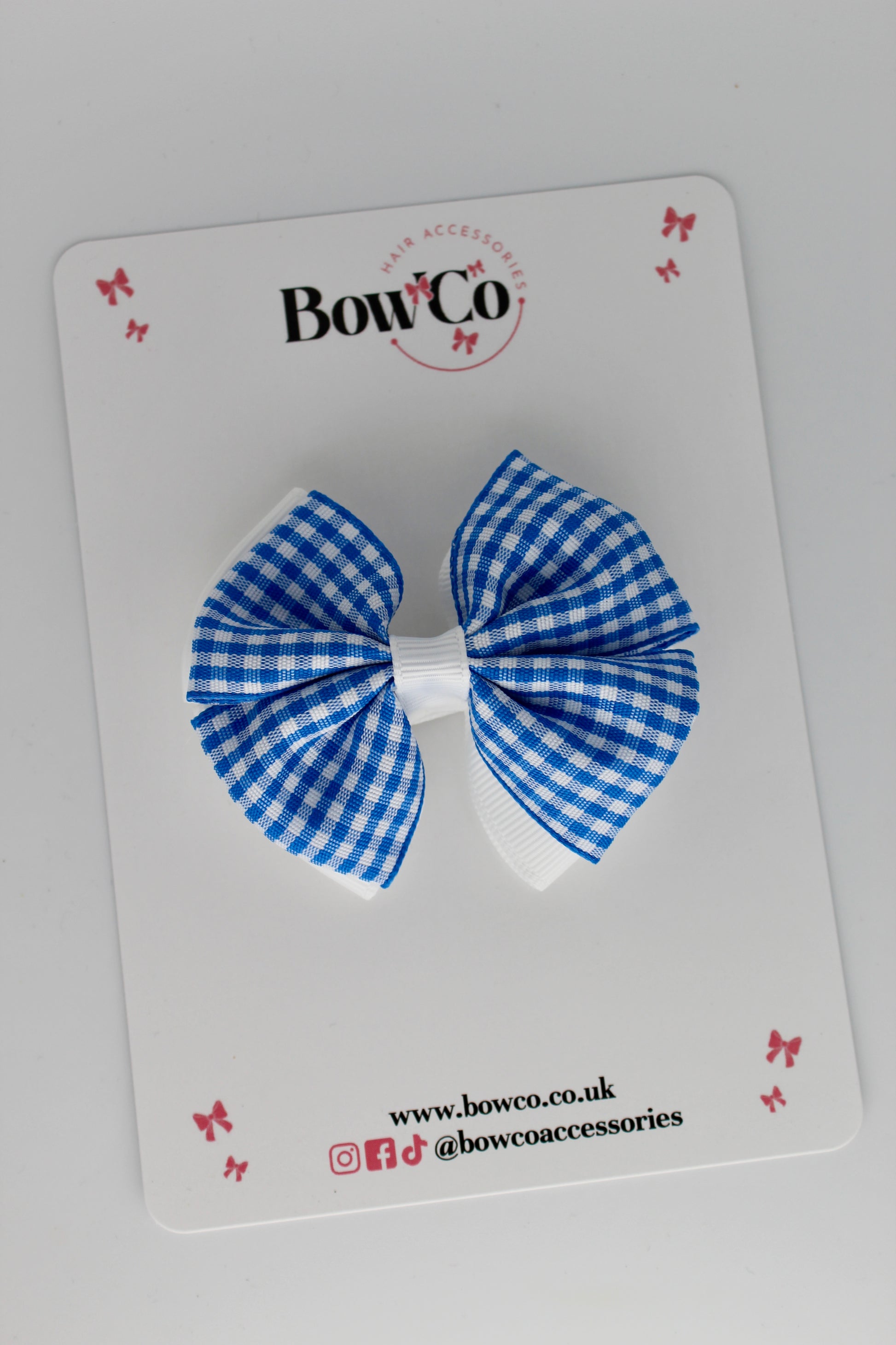 Double Bow Royal Blue Gingham Clip