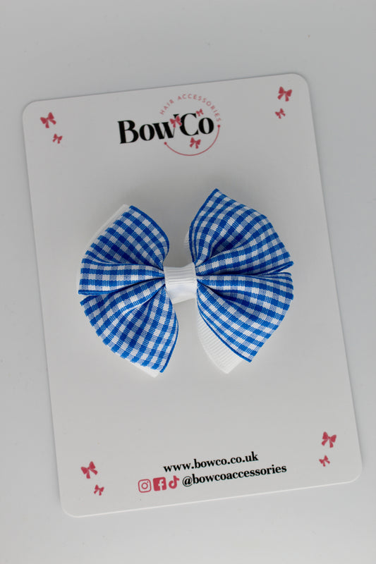 Double Bow Royal Blue Gingham Clip