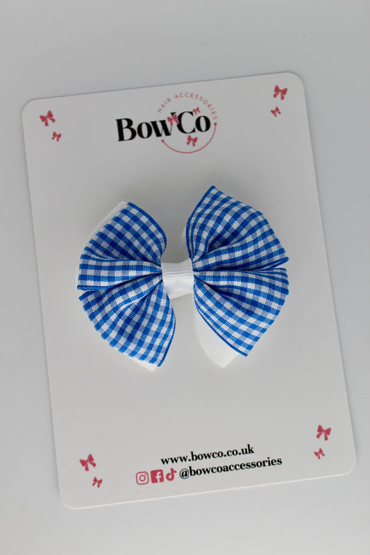 3.5 Inch Double Bow Royal Blue Gingham Clip