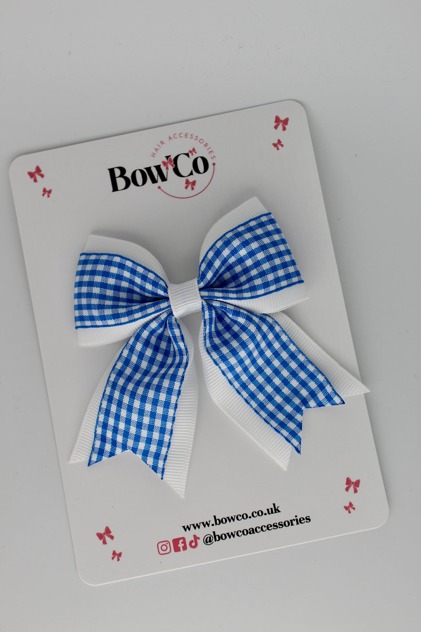 Tail Bow Gingham Royal Blue Bow - Clip