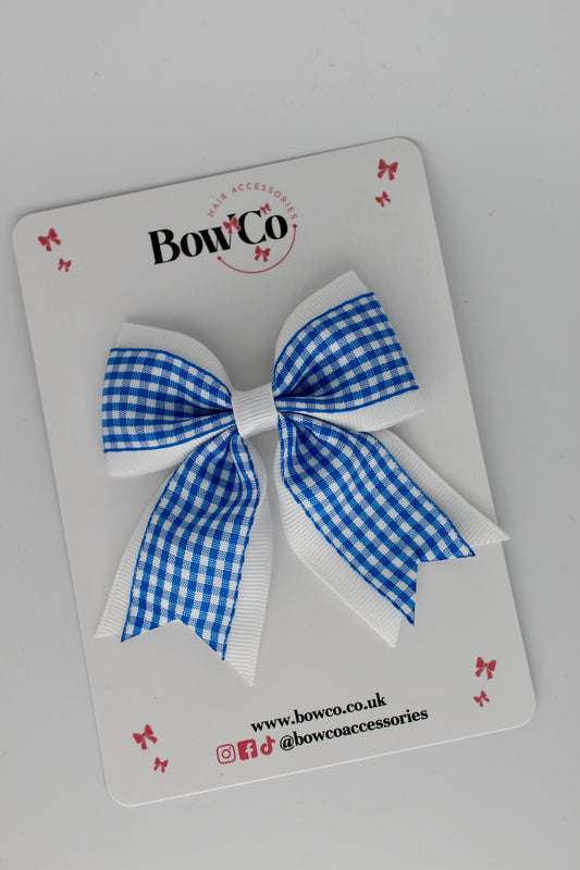 Tail Bow Gingham Royal Blue Bow - Clip