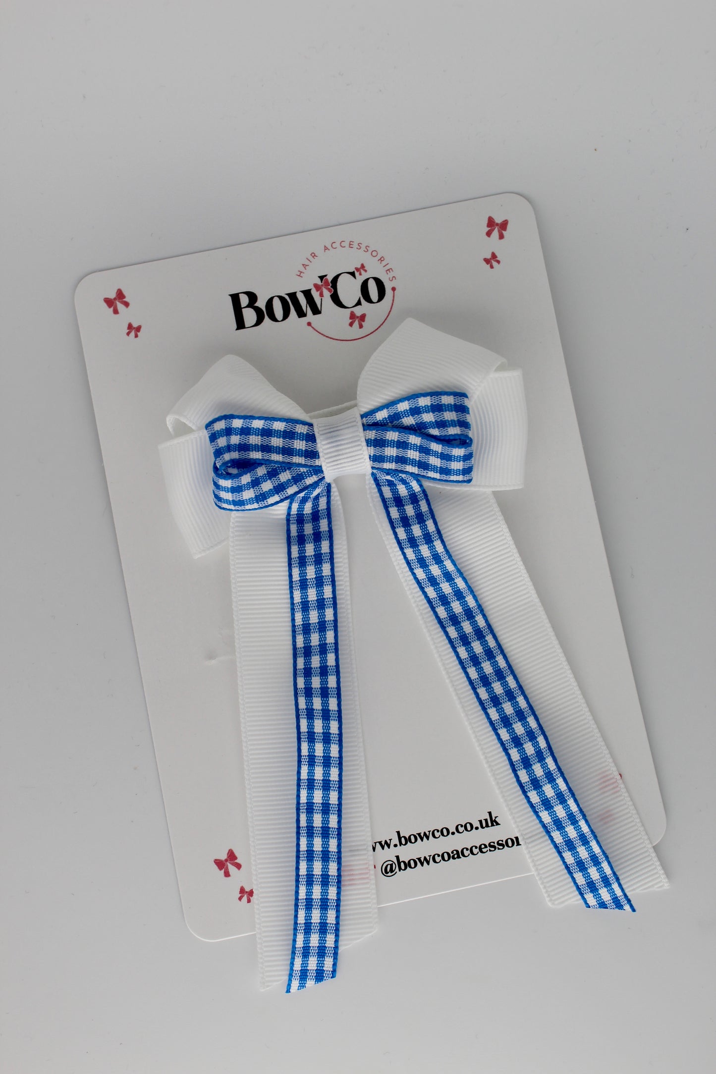 3.5 Inch Loop Bow Clip - Royal Blue Gingham