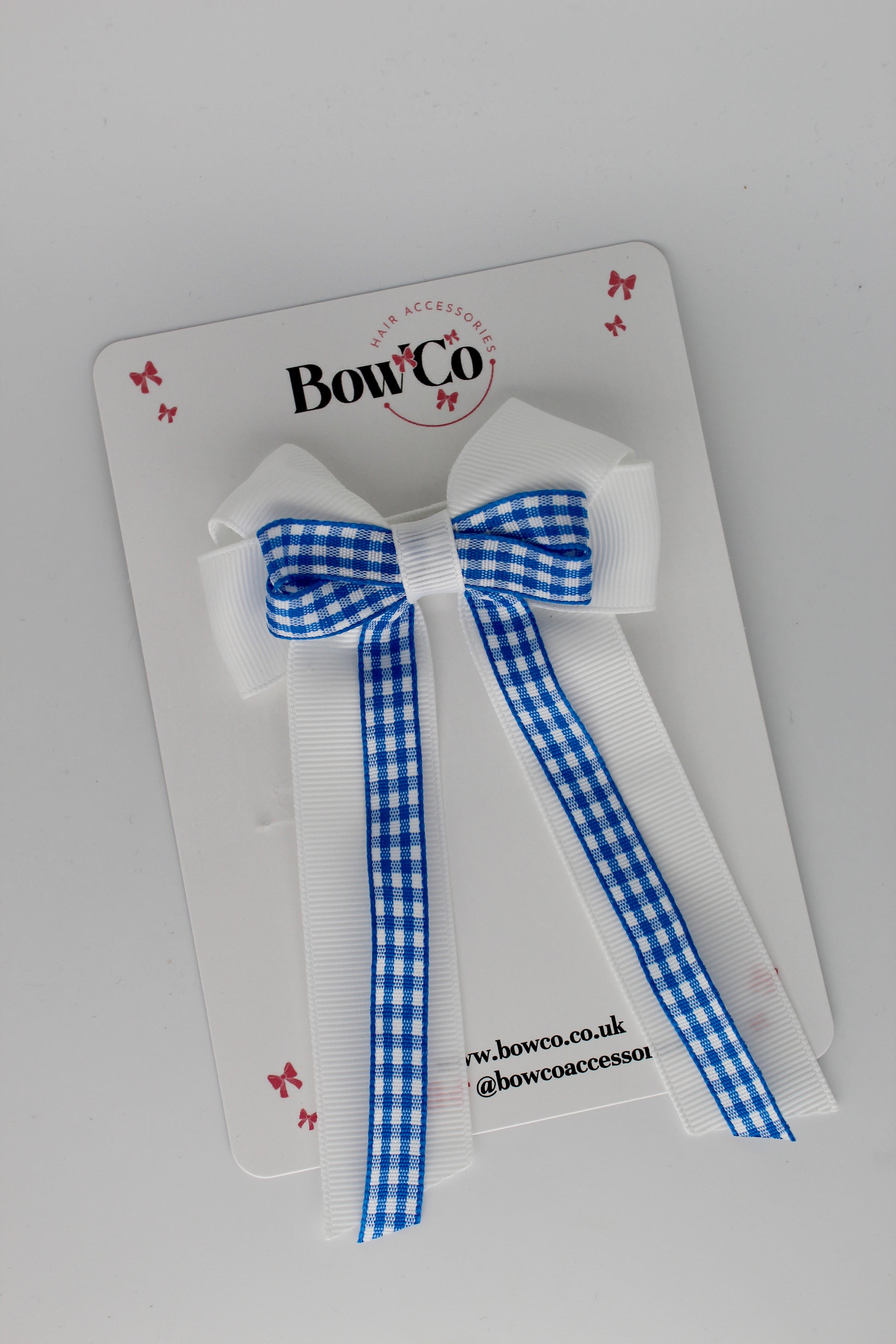 3.5 Inch Loop Bow Clip - Royal Blue Gingham