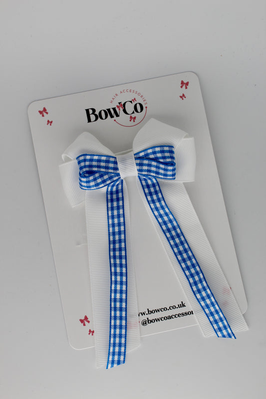 3.5 Inch Loop Bow Clip - Royal Blue Gingham