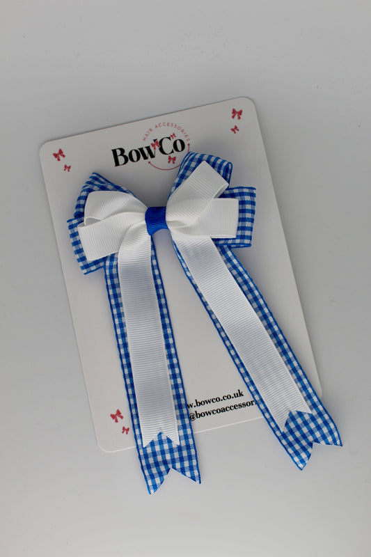 3.5 Inch Loop Bow Clip - Royal Blue Gingham