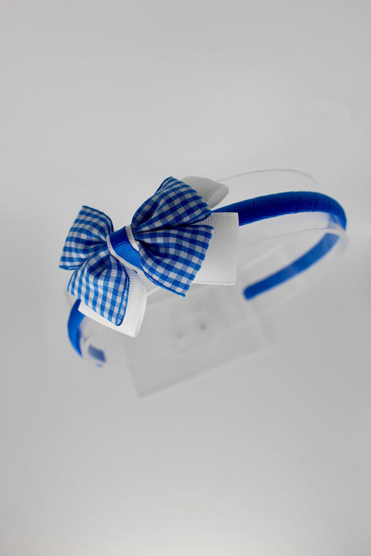 Bow Hair Band - Royal Blue Gingham