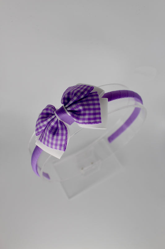 Bow Hairband - Lilac Gingham