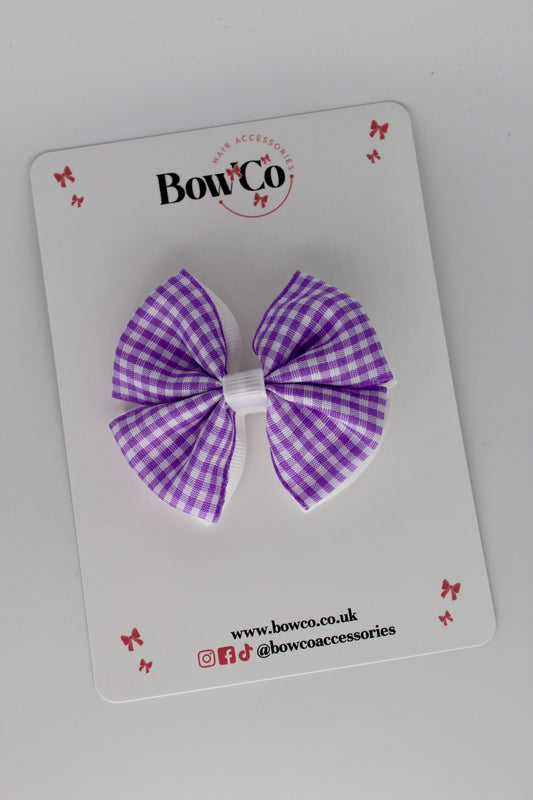 3.5 Inch Double Bow Lilac Gingham Clip