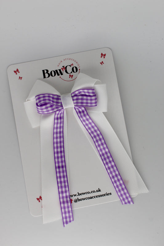 3.5 Inch Loop Bow Clip - Lilac Gingham