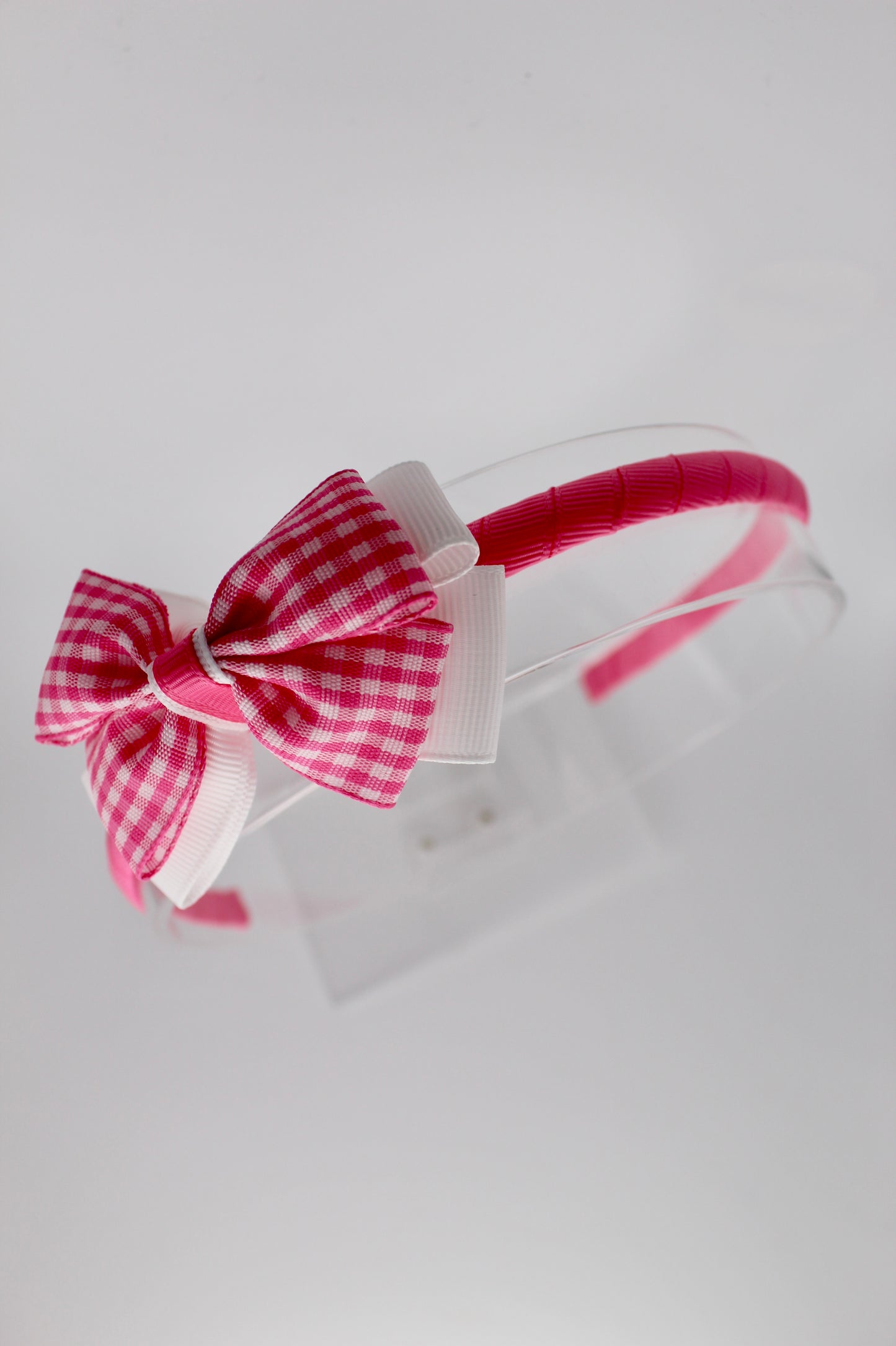 Bow Hair Band - Pink Gingham