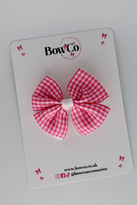 3.5 Inch Double Bow Pink Gingham Clip