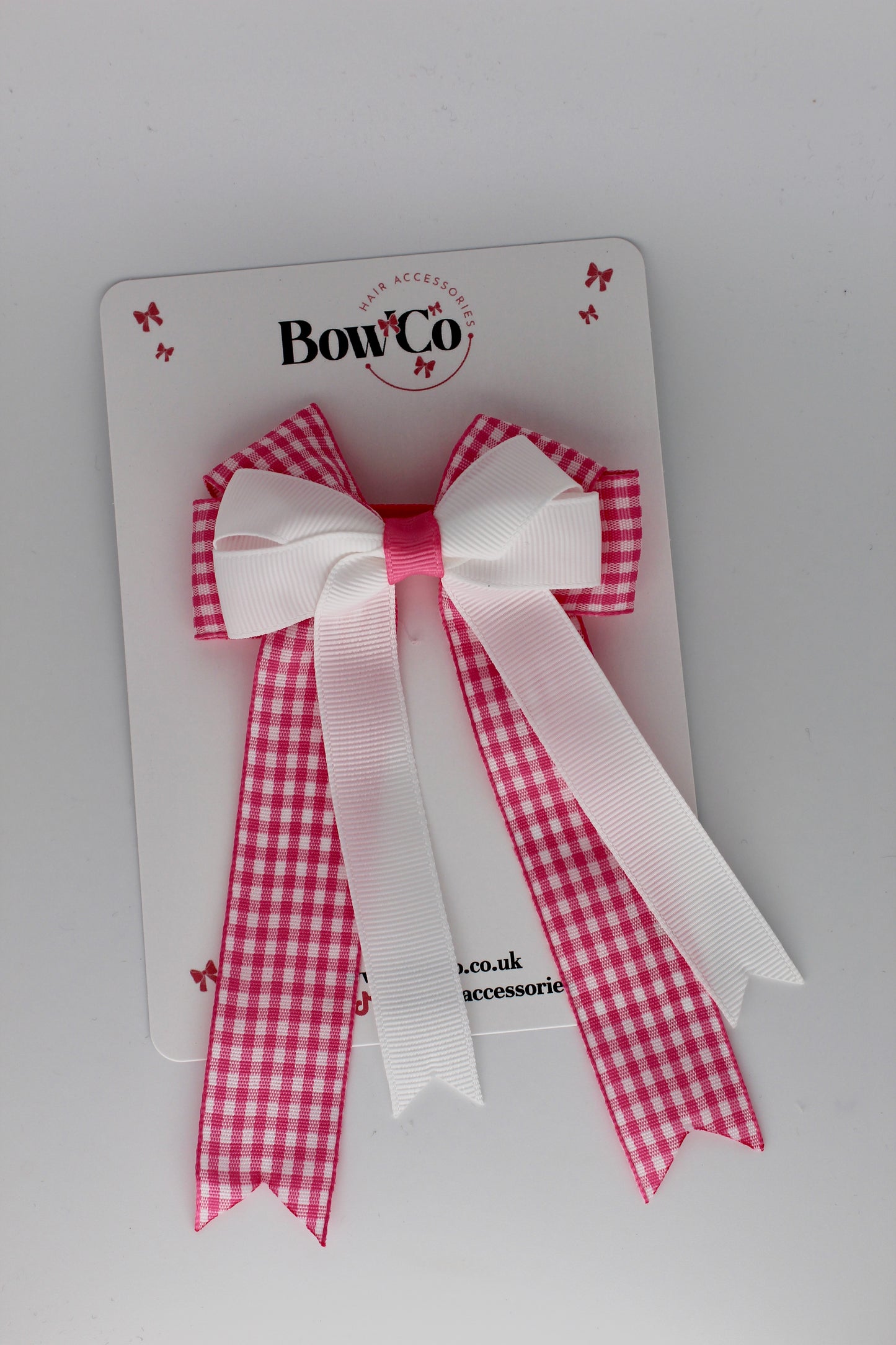 3.5 Inch Loop Bow Clip - Pink Gingham