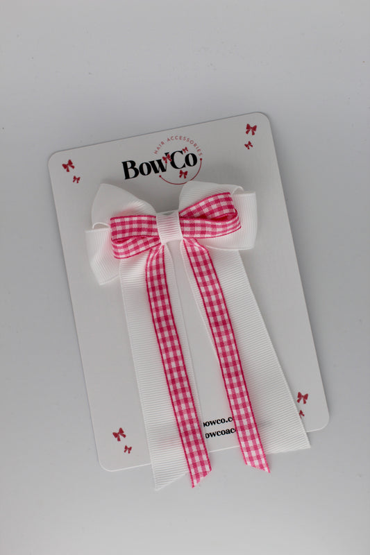 3.5 Inch Loop Bow Clip - Pink Gingham