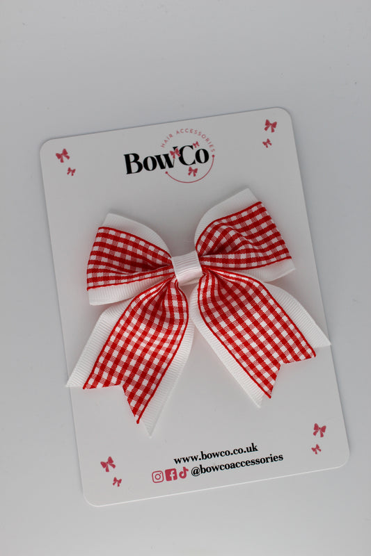 3 Inch Tail Bow Gingham Red Bow Clip