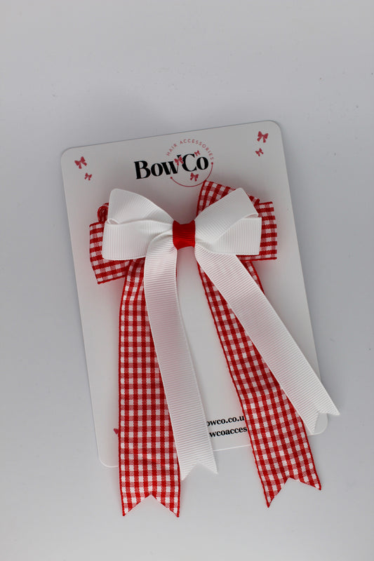 3.5 Inch Loop Bow Clip - Red Gingham