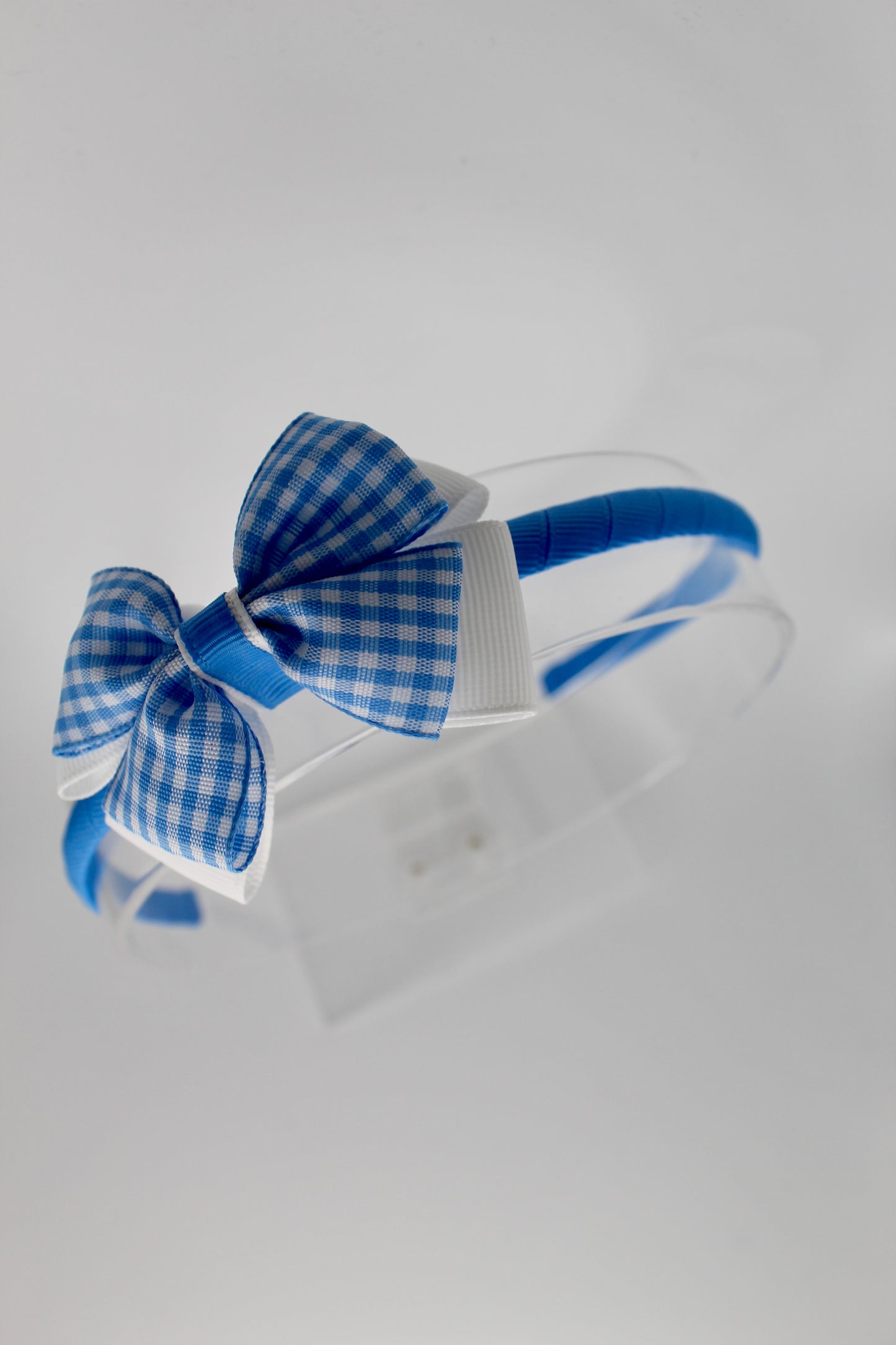 School Hair Accessory - Bow Alice Band - Light Blue Gingham