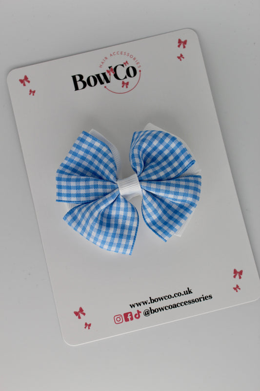 3.5 Inch Double Bow Light Blue Gingham Clip