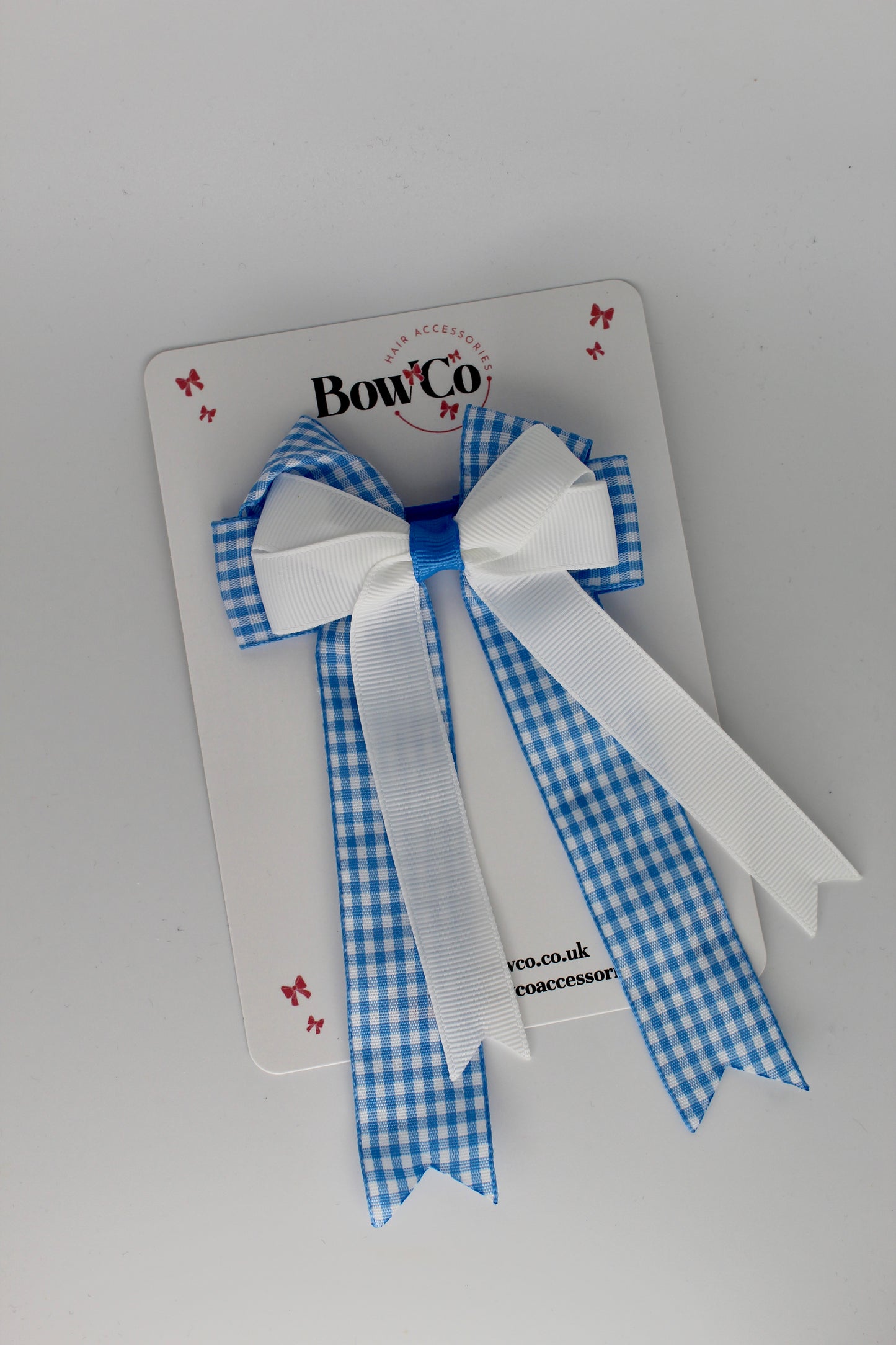 Tail Bow Clip - Light Blue Gingham