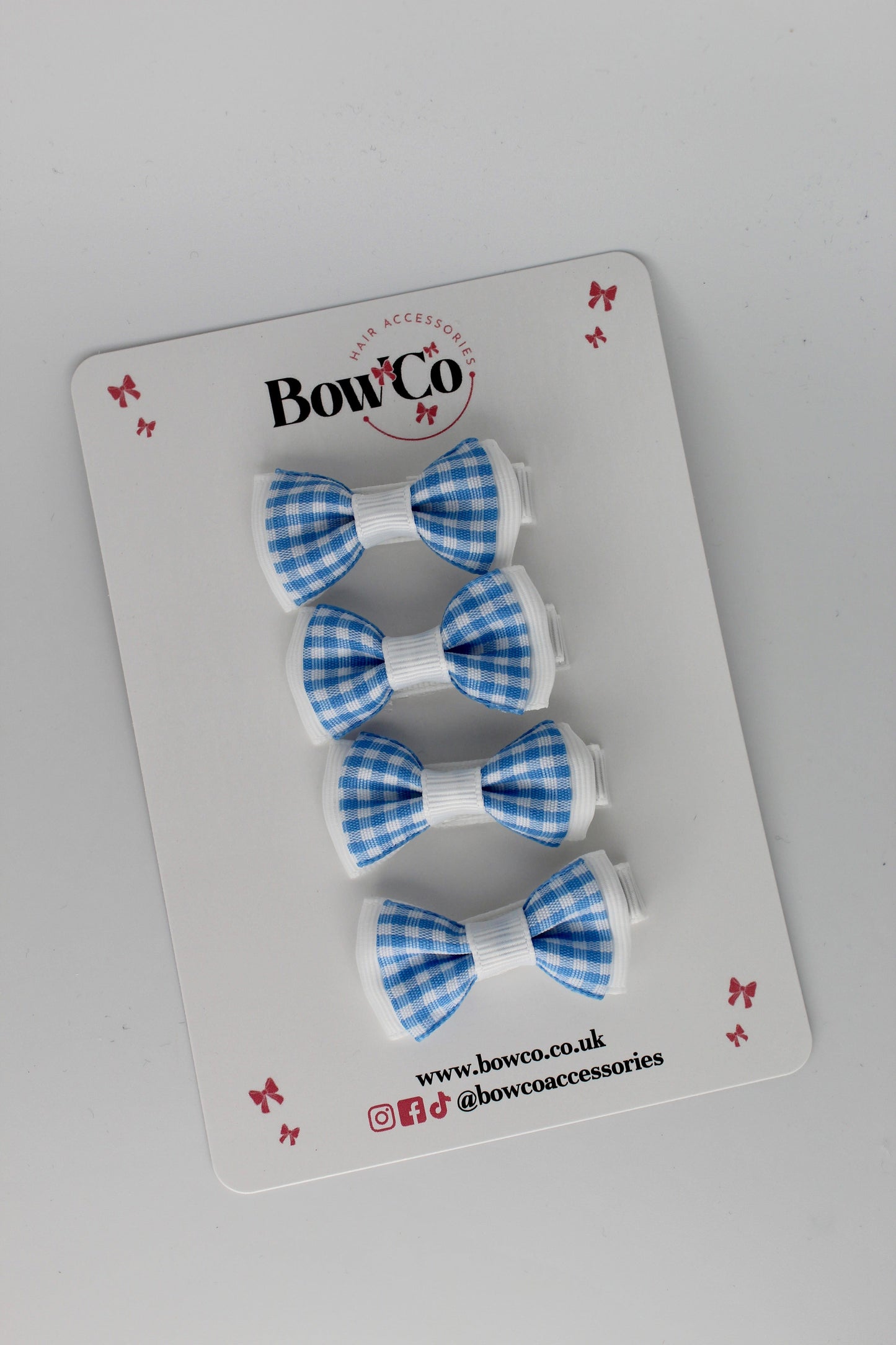 School Bows Light Blue Gingham Clips - Set of 4