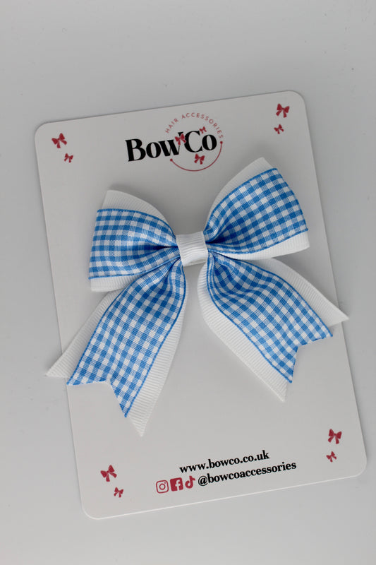 3 Inch Tail Bow Gingham Light Blue Bow Clip