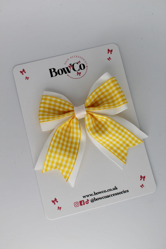 3 Inch Tail Bow Gingham Yellow Bow Clip