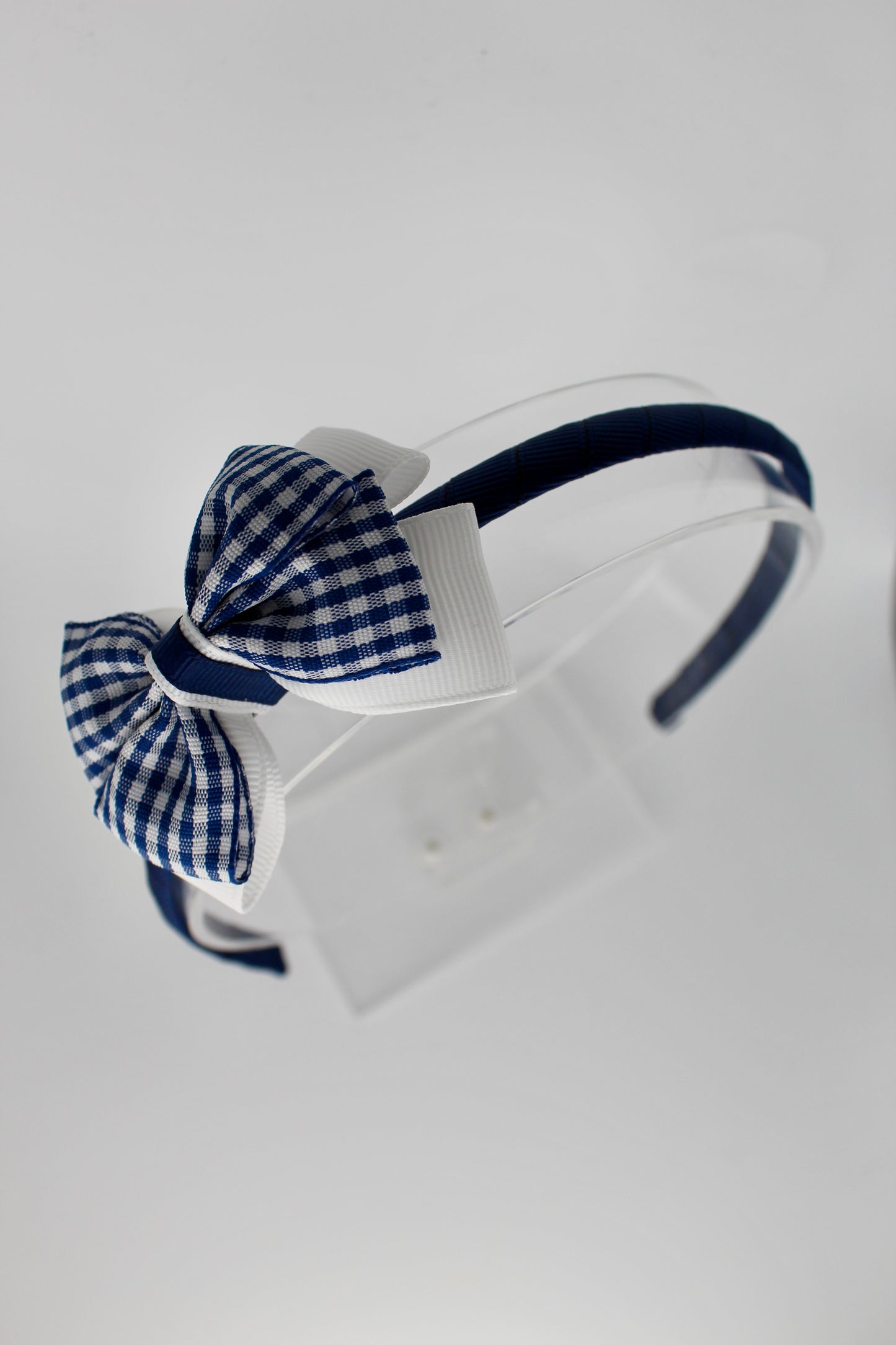 Bow Hair Band - Navy Gingham