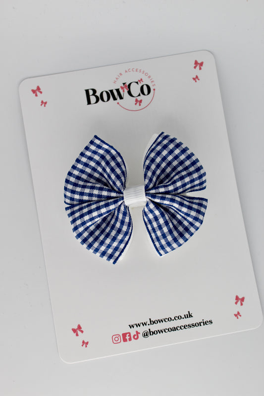 3.5 Inch Double Bow Gingham Navy Blue