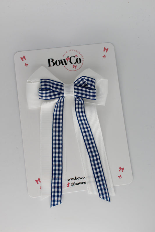 3.5 Inch Loop Bow Clip - Navy Blue Gingham