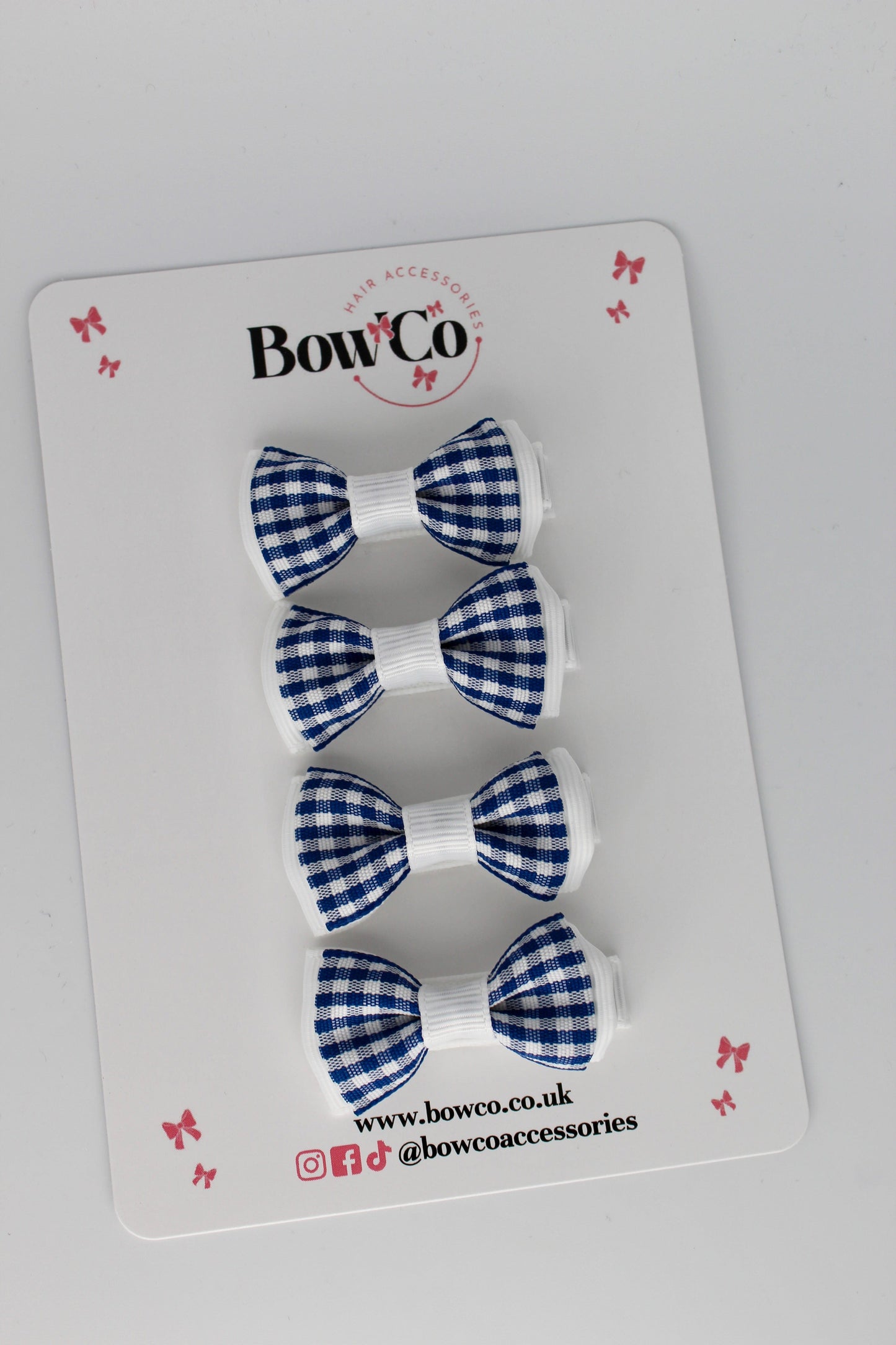 Set of 4 Navy Blue Gingham Clips