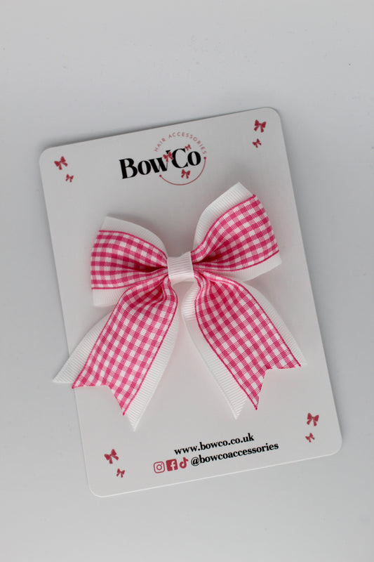 3 Inch Tail Bow Gingham Pink Bow Clip