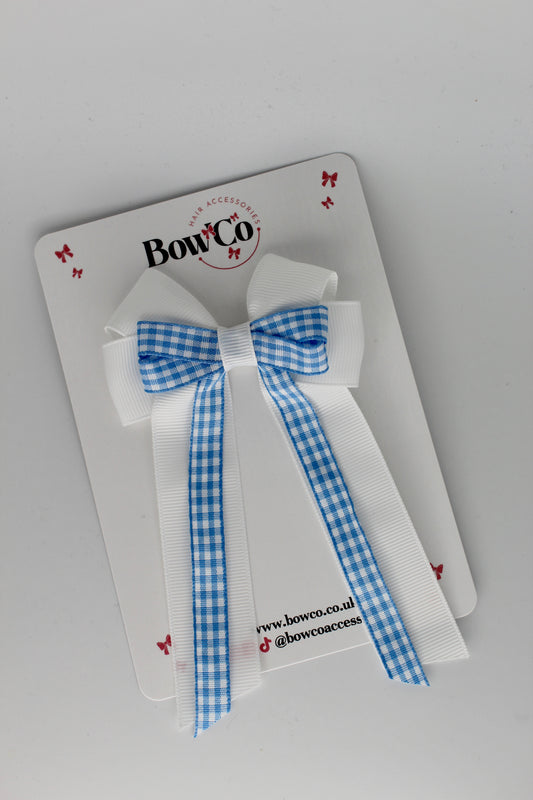 3.5 Inch Loop Bow Clip - Light Blue Gingham