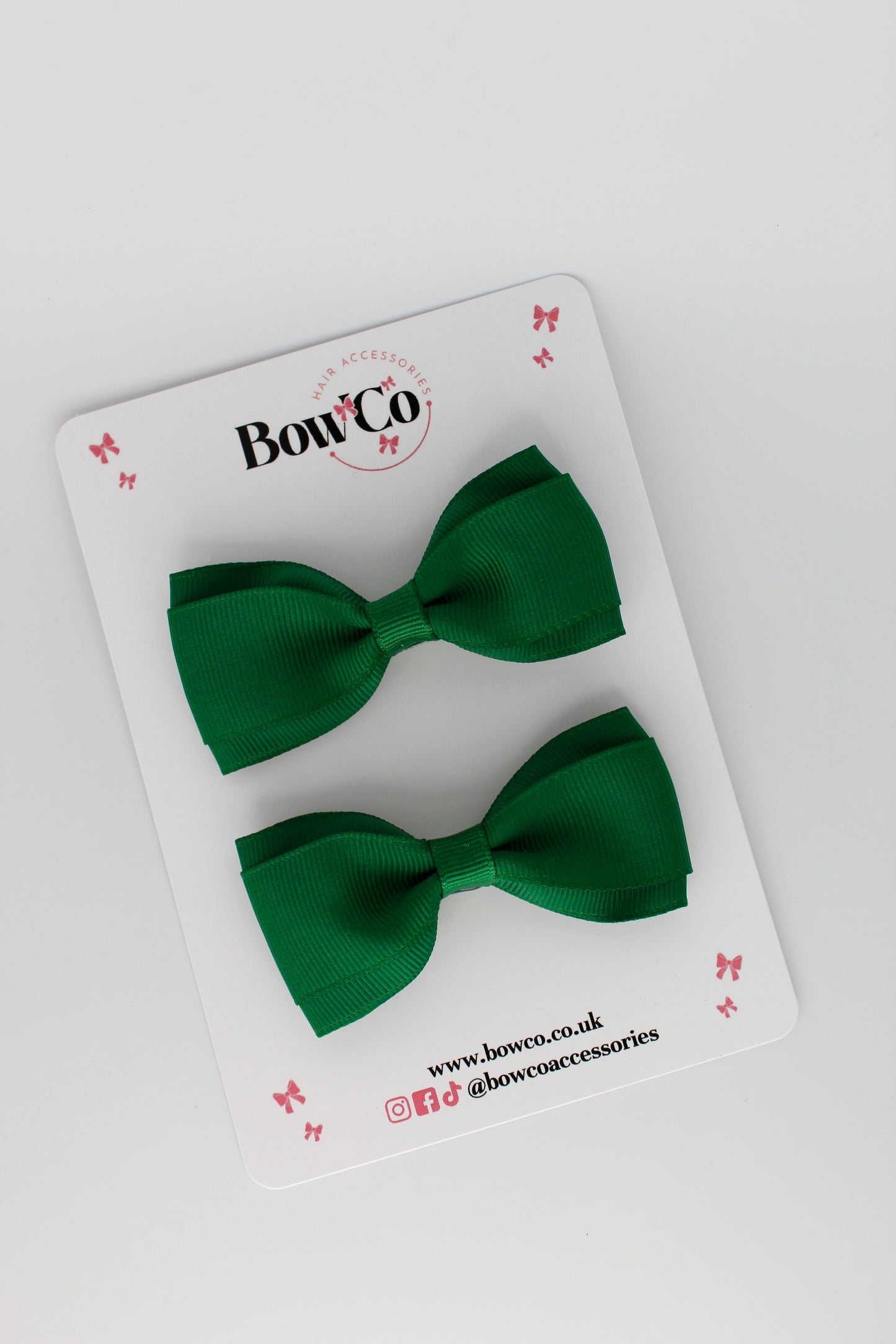 3 Inch Tuxedo Bow - Clip - 2 Pack - Forest Green