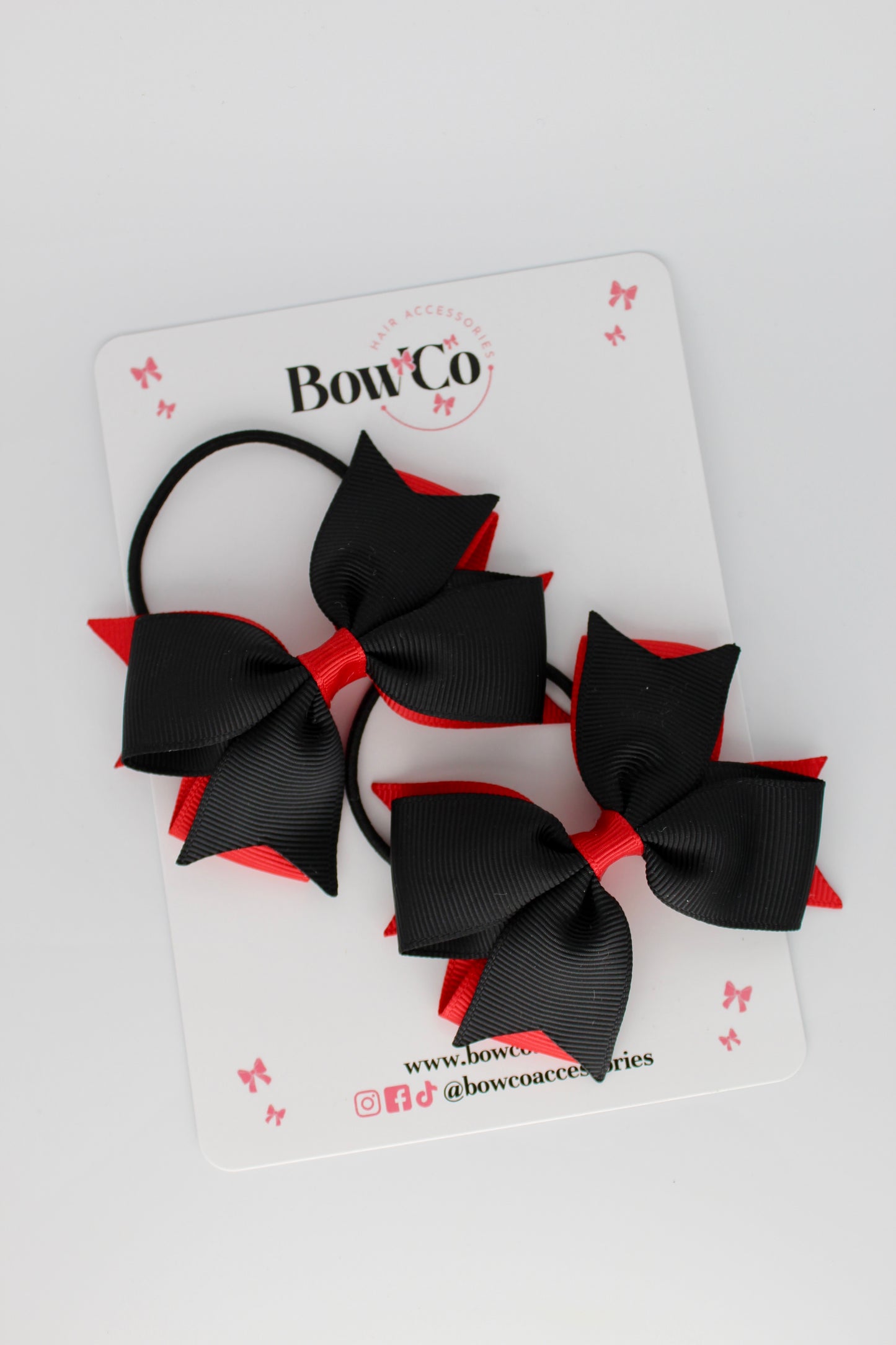 Red and Black - Layer Tail Bow Set - Elastic